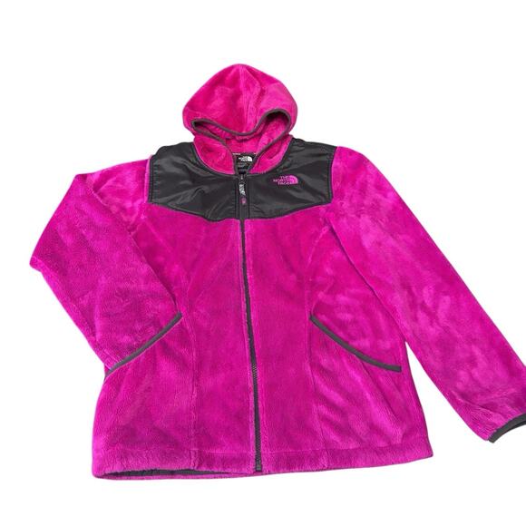 The North Face Full Zip Fleece Jacket Size XL Hood Magenta Pink Outdoors Fuzzy - Picture 1 of 6
